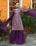 Teeya Creation Wine Color Tapeta Silk Embroidery Work Party Wear Palazzo Set | Grocsy