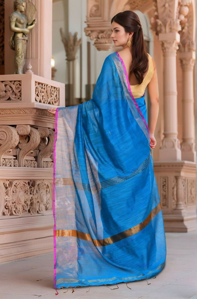 Joban Fashion Women Blue Trendy Cotton Saree | Grocsy
