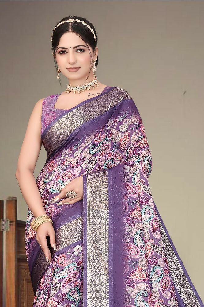PR Fashion Multi Heavy Rich Cotton Silk Digital Print & Jacquard Saree | Grocsy