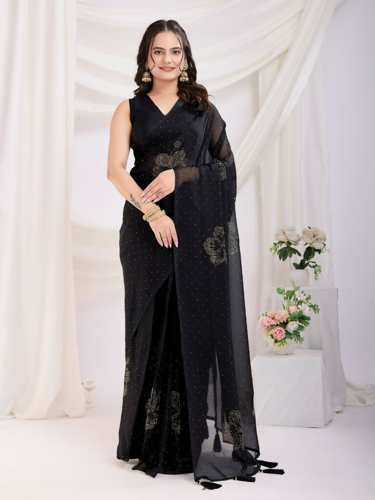 Black Rangoli Silk Diamond Work Ready To Wear Saree - Tamana | Grocsy