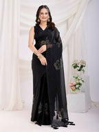 Black Rangoli Silk Diamond Work Ready To Wear Saree - Tamana | Grocsy