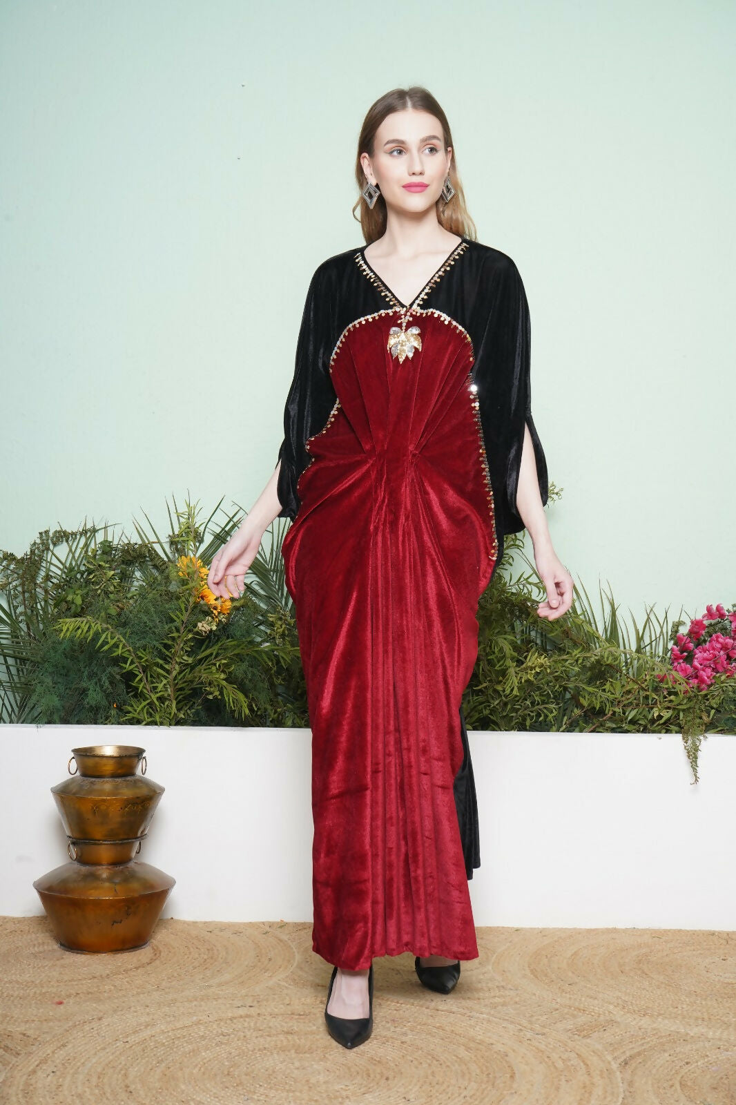 Joban Fashion Black And Maroon Hand Embellished Gown | Grocsy