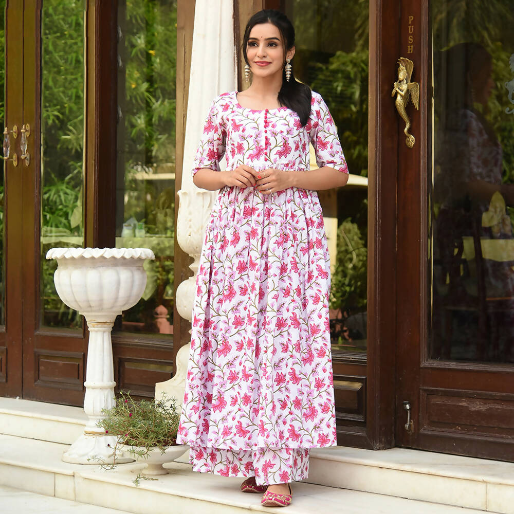 PartyWear Designer White And Pink Pure Maslin Plazzo Suit - Anbazaar | Grocsy