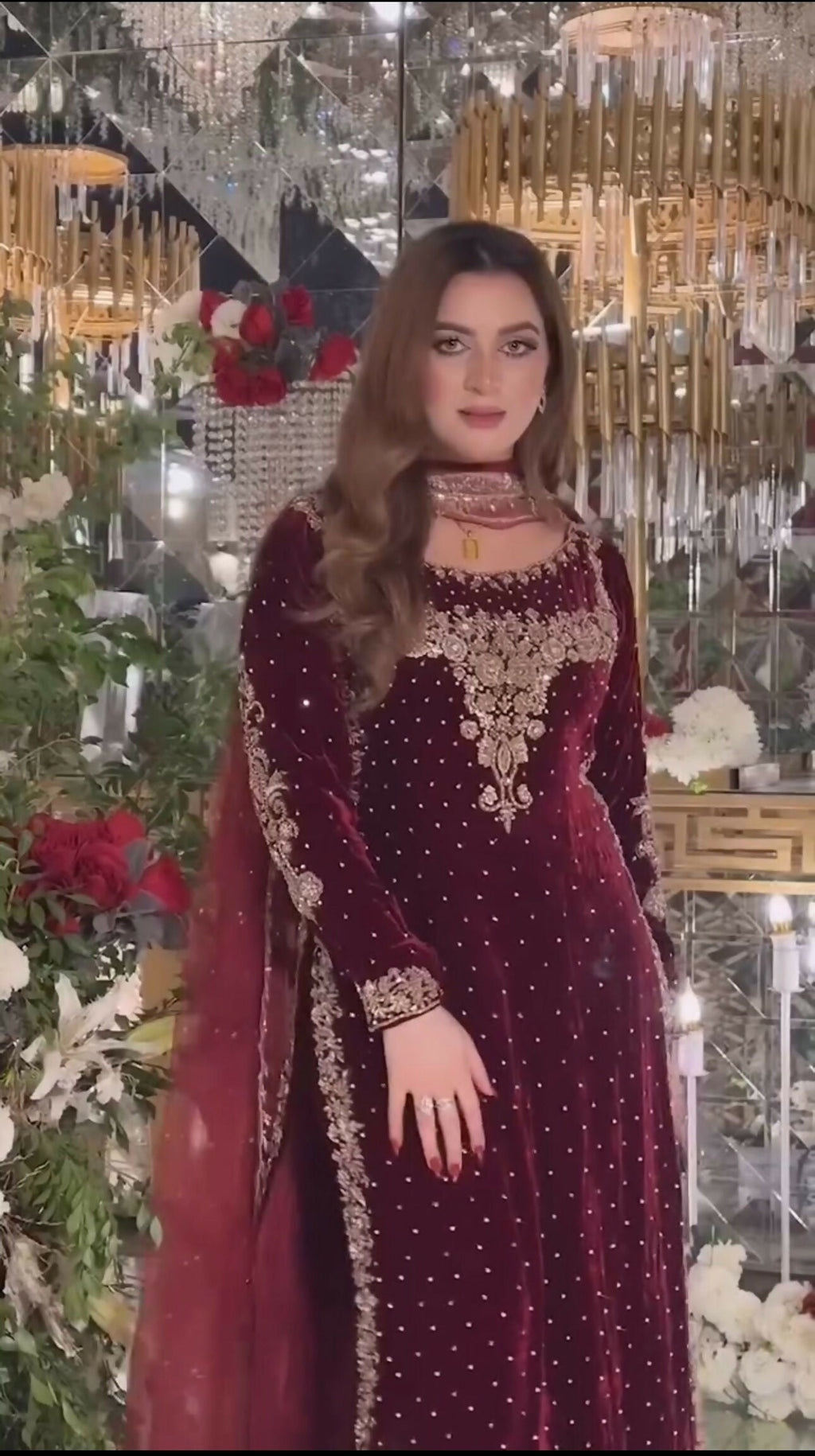 Joban Fashion Wine Velvet Sequence Embroidery Work Kurta Set | Grocsy