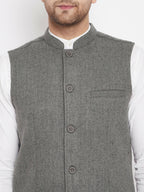 Even Apparels Grey Wool Men Woven Nehru Jacket | Grocsy
