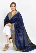 Mominos Fashion Moeza Women's Banarsi Silk Woven Design Navy Blue Dupatta | Grocsy