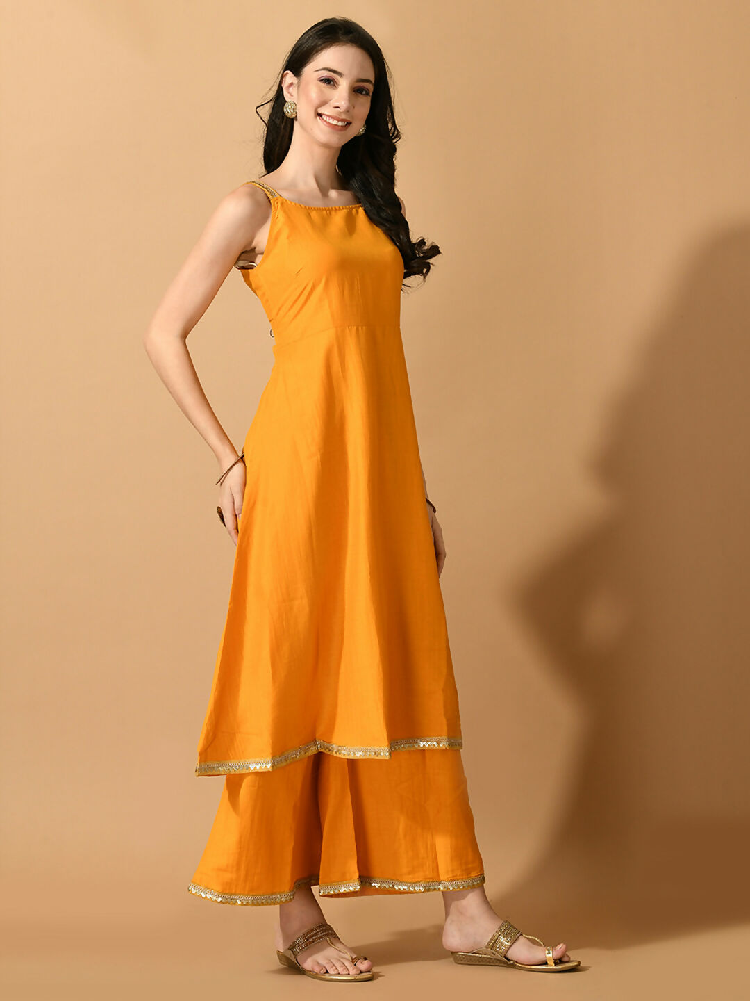 Myshka Women's Yellow Solid Party Kurta Sets | Grocsy