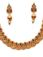 Temple Choker with Matching Jhumki Jewellery Set (Gold) - Ruby Raang | Grocsy