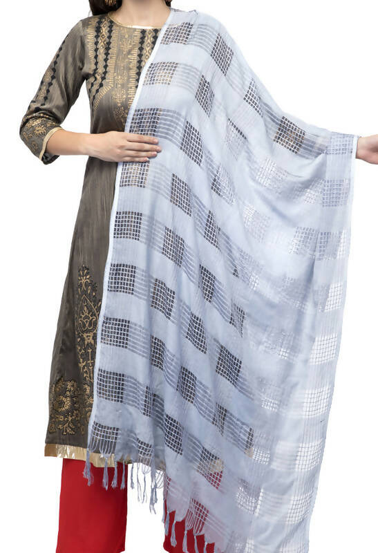Mominos Fashion Moeza Silver Grey Window Cotton Dupatta | Grocsy
