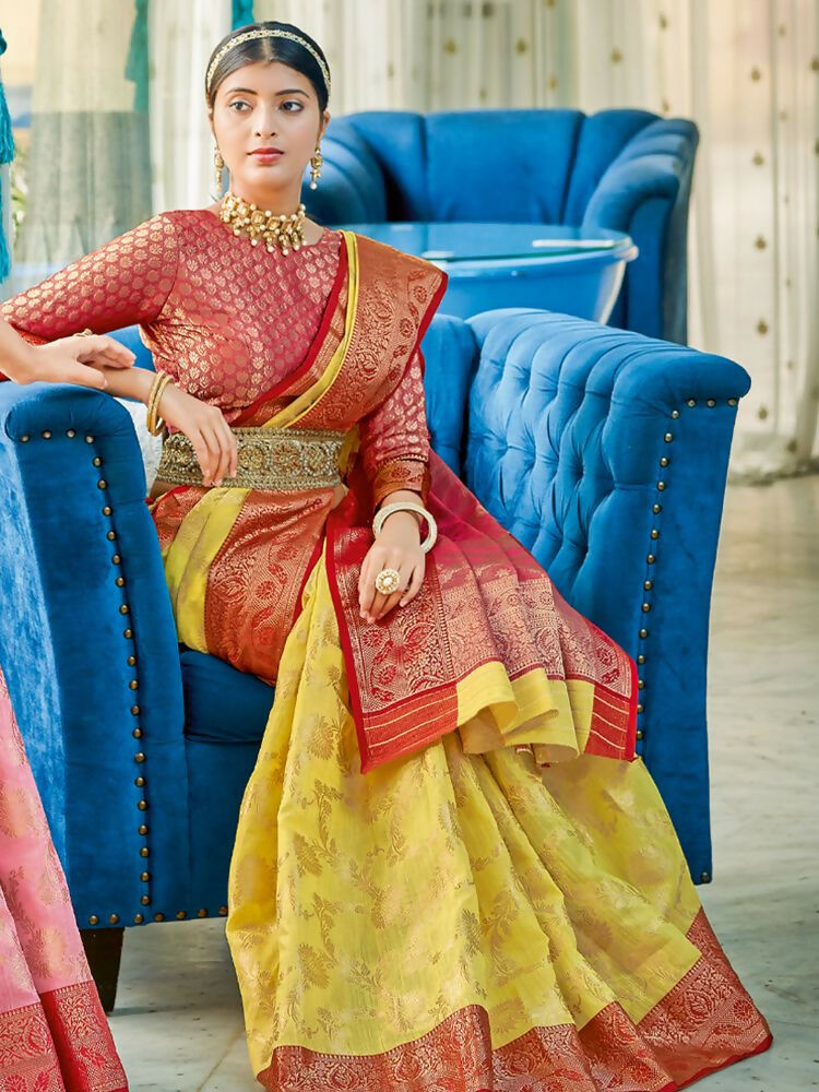 Shree Shyam Fashion Linen Cotton Yellow Saree | Grocsy