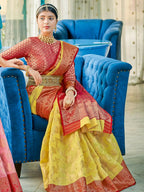 Shree Shyam Fashion Linen Cotton Yellow Saree | Grocsy