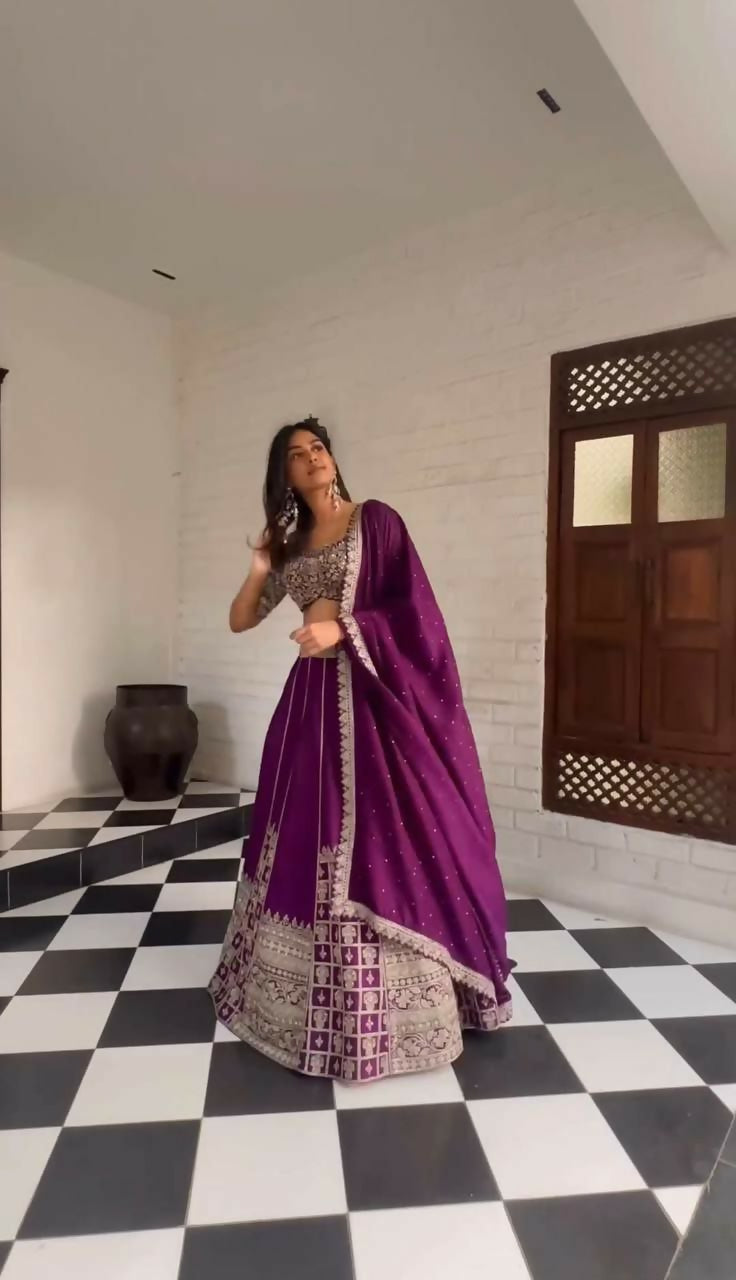 Jyoti Fashion Women's Wine Faux Georgette Sequins with Thread Embroidered Designer Lehenga Choli Set | Grocsy