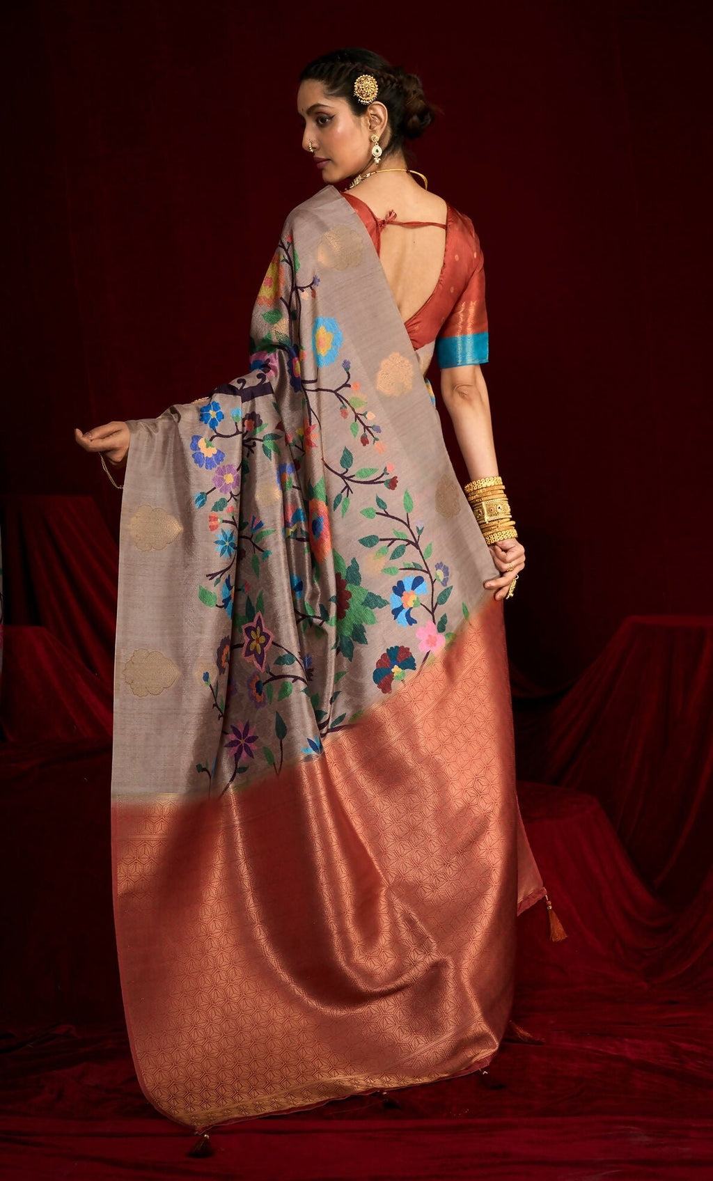 Joban Fashion Multi Color Soft Silk Weaving Fabric With Digital Jamdani Print With Jacquard Rich Pallu & Blouse With Spring Tassels | Grocsy