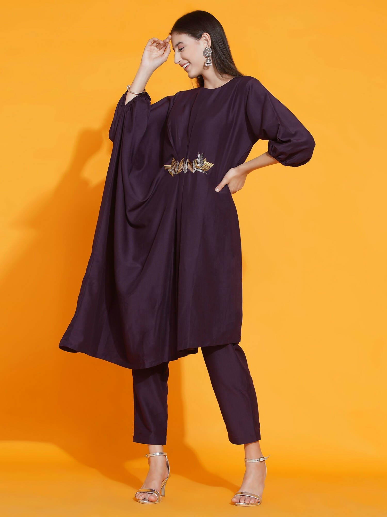 Women Republic Purple Fusion Style Kurta With Hand Embellishment And Pants | Grocsy