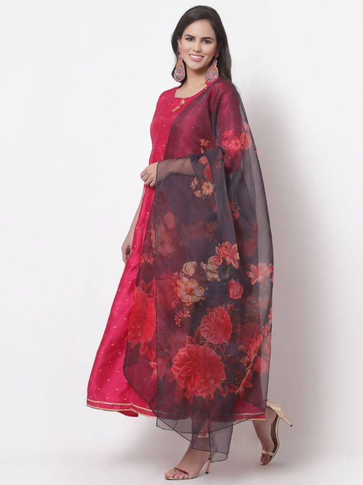 Myshka Women's Pink Silk Solid 3/4 Sleeve Round Neck Casual Anarkali Gown | Grocsy