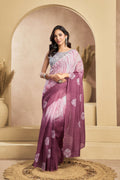 Vastranavya White Onion Digital Printed Linen Ready To Wear Designer Saree with Unstitched Blouse | Grocsy