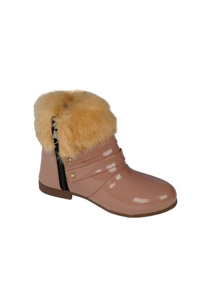 Tiny Bugs Girls Buckle Embellished Ankle Length Boots - Peach | Grocsy