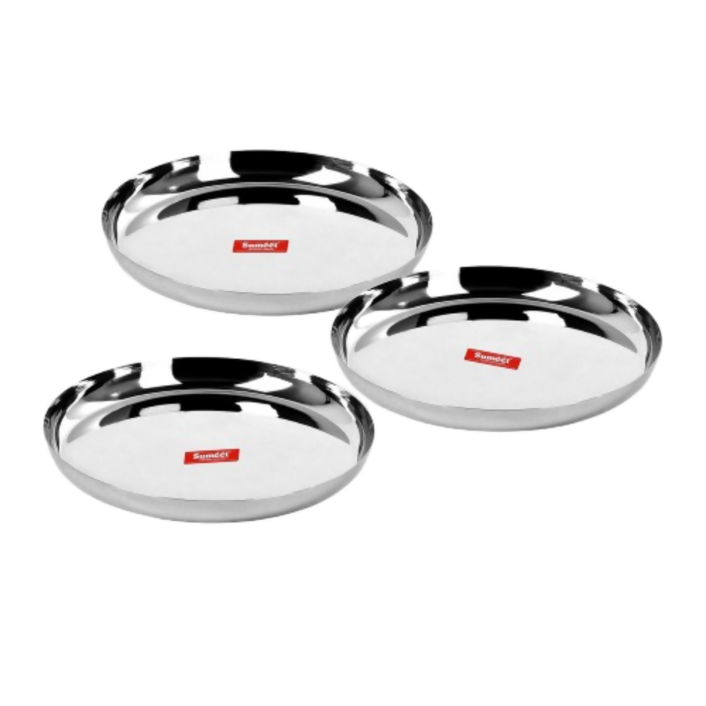 Sumeet Stainless Steel Apple Shape Heavy Gauge Dinner Plates - Set of 3 | Grocsy
