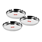 Sumeet Stainless Steel Apple Shape Heavy Gauge Dinner Plates - Set of 3 | Grocsy
