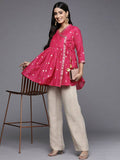 Ahalyaa Womens Pink Chanderi Printed Angrakha Style Tunic | Grocsy