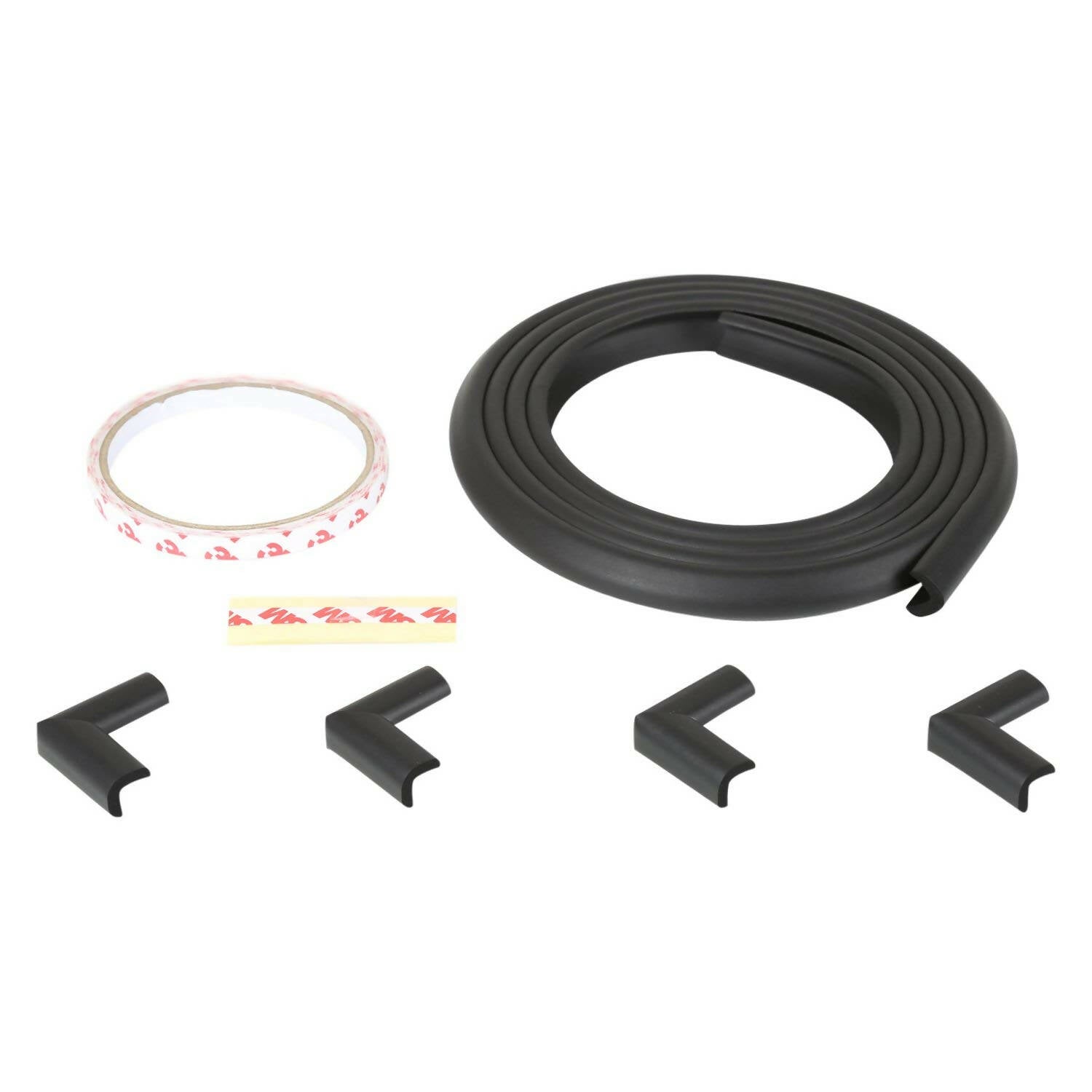 Safe-O-Kid Unique High Density L-Shaped 2 Mtr Long Mini 1 Edge Guard With 4 Corner Cushions - Black | Grocsy