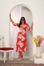 Jyoti Fashion Women's Pink Rayon Floral Print with Side Pocket Kurtis & Sets | Grocsy
