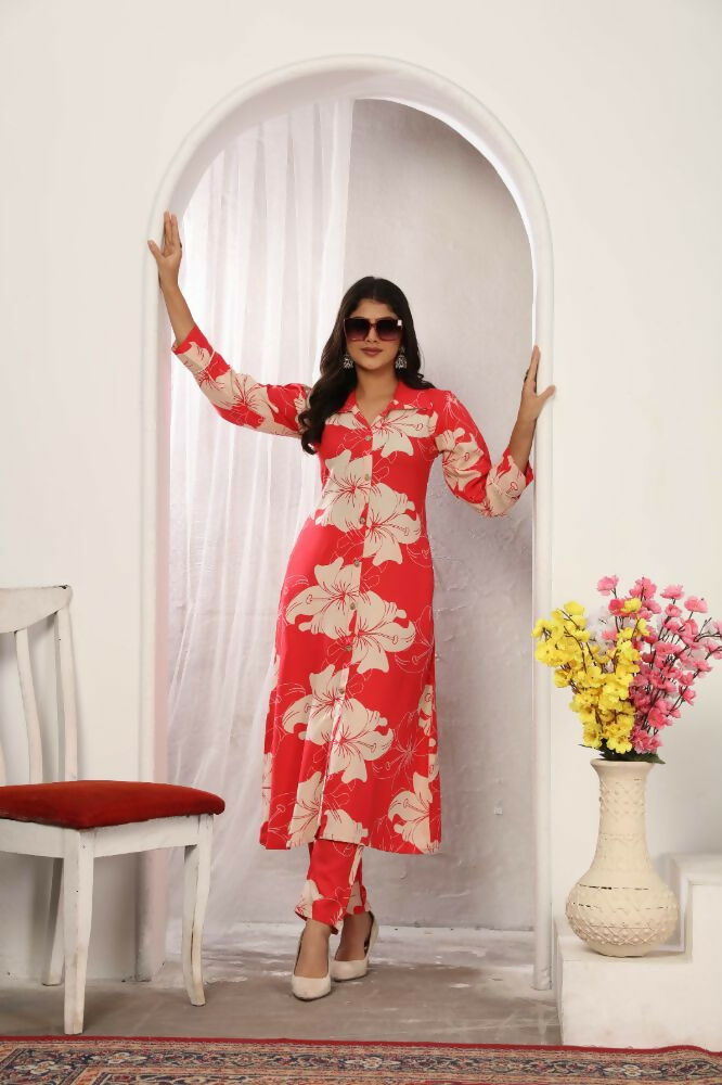 Jyoti Fashion Women's Pink Rayon Floral Print with Side Pocket Kurtis & Sets | Grocsy