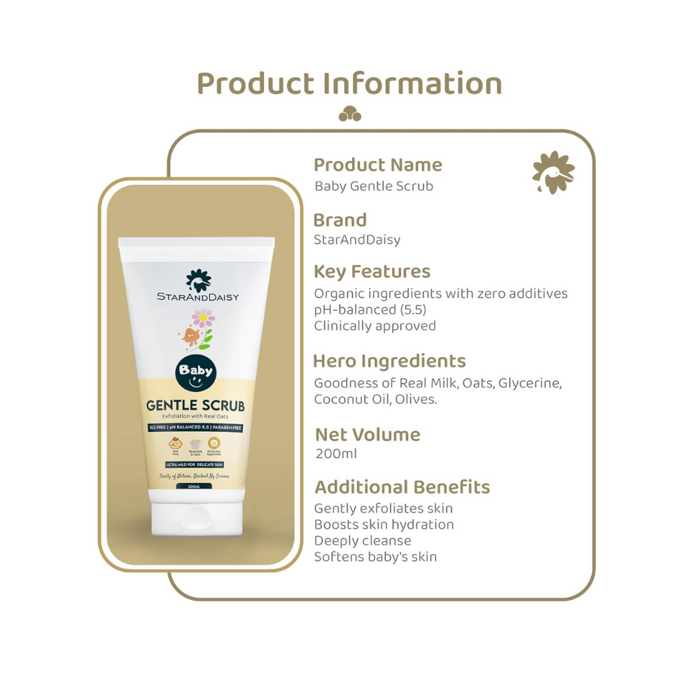 StarAndDaisy Baby Body Scrub with Real Milk & Oats, SLS Free & Paraben free with pH 5.5 | Grocsy