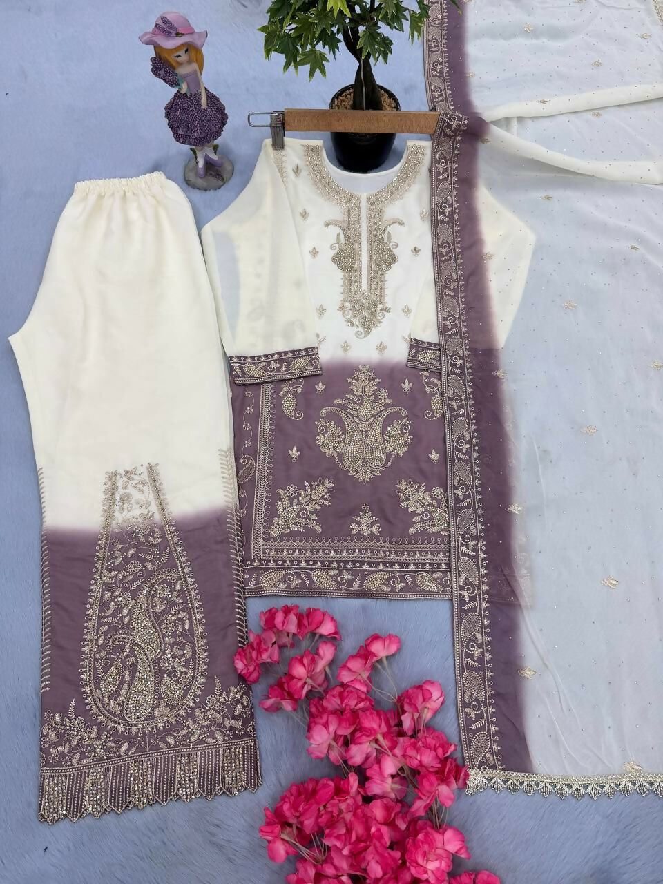 Teeya Creation New Kids Collection Trendy Stylish Kids Wear Heavy Embroidery Sequence Work Kurta Set -Purple | Grocsy