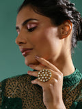 Gold-Polished White Kundan Studded Adjustable Finger Ring - Ruby Raang | Grocsy