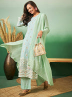 Sea Green Georgette Handwork Unstitched Dress Material - Hanika | Grocsy