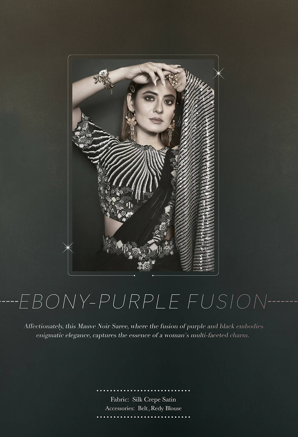 Black Silk Crepe Satin Cord Sequence & Thread Embroidered & Stone Work Saree - Moh-Manthan Royal Enigma | Grocsy