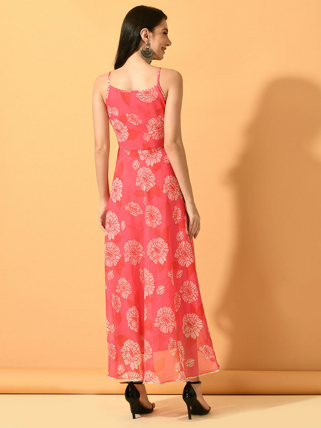 Myshka Women's Pink Fit and Flare Party Dress | Grocsy