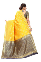 Vamika Ethnic Fire Yellow Weaving Banarasi Jacquard Saree | Grocsy