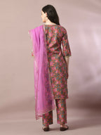 Myshka Women's Multi Printed Cotton Straight Party Kurta Set With Dupatta | Grocsy