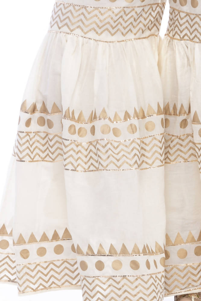 Mominos Fashion Cotton Off White Gold Print With Gota Sharara | Grocsy