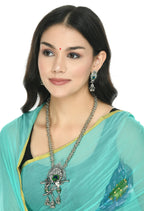 Mominos Fashion Johar Kamal Oxidised Silver-Plated Brass Finish Bansuri Long Necklace For Women (Silver) | Grocsy