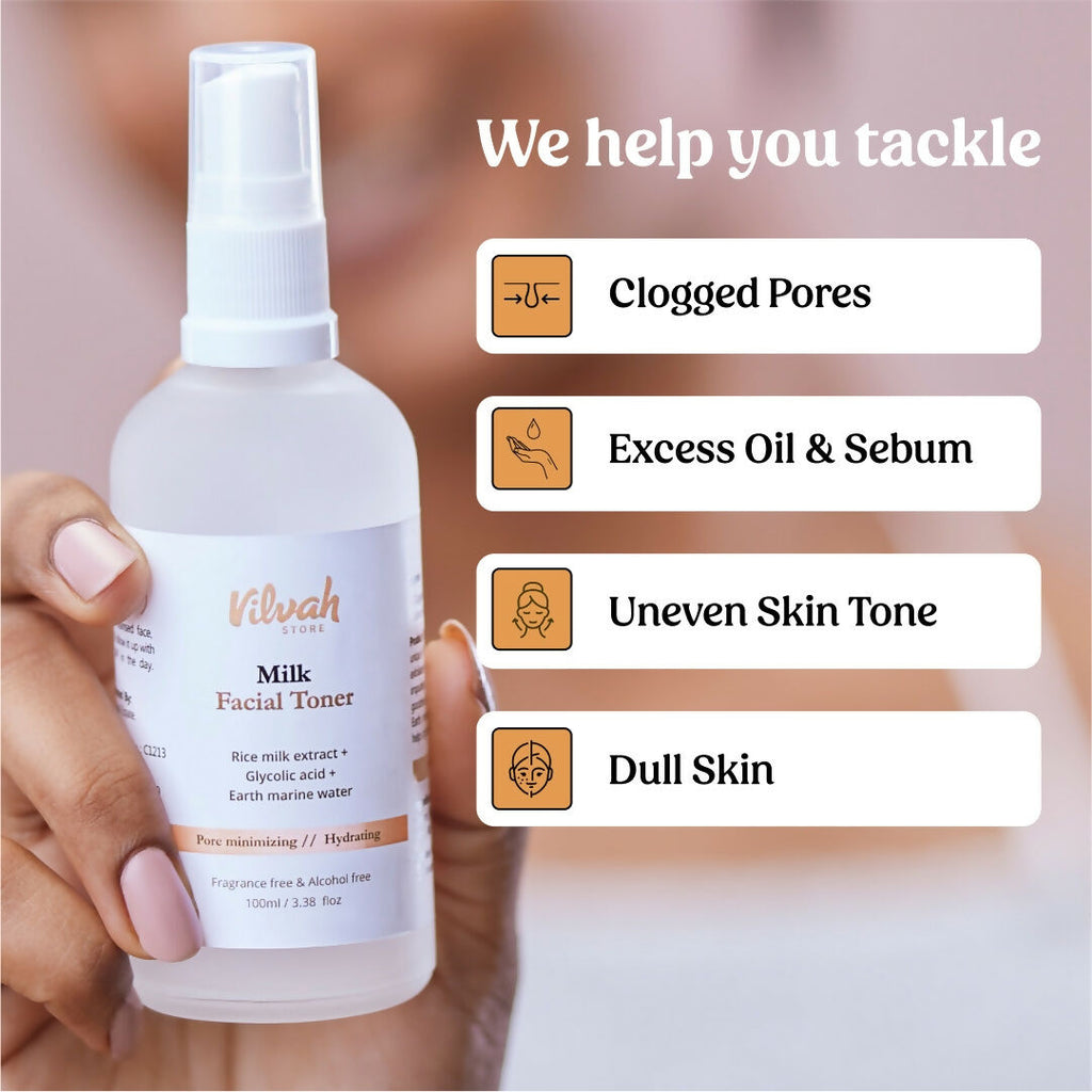 Vilvah Store Milk Face Toner (Earth marine water - Pore minimise) | Grocsy