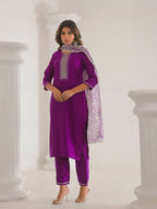 Festive Ethnic Viscose Chanderi Purple Stitched Suit With Dupatta - Rashmika | Grocsy