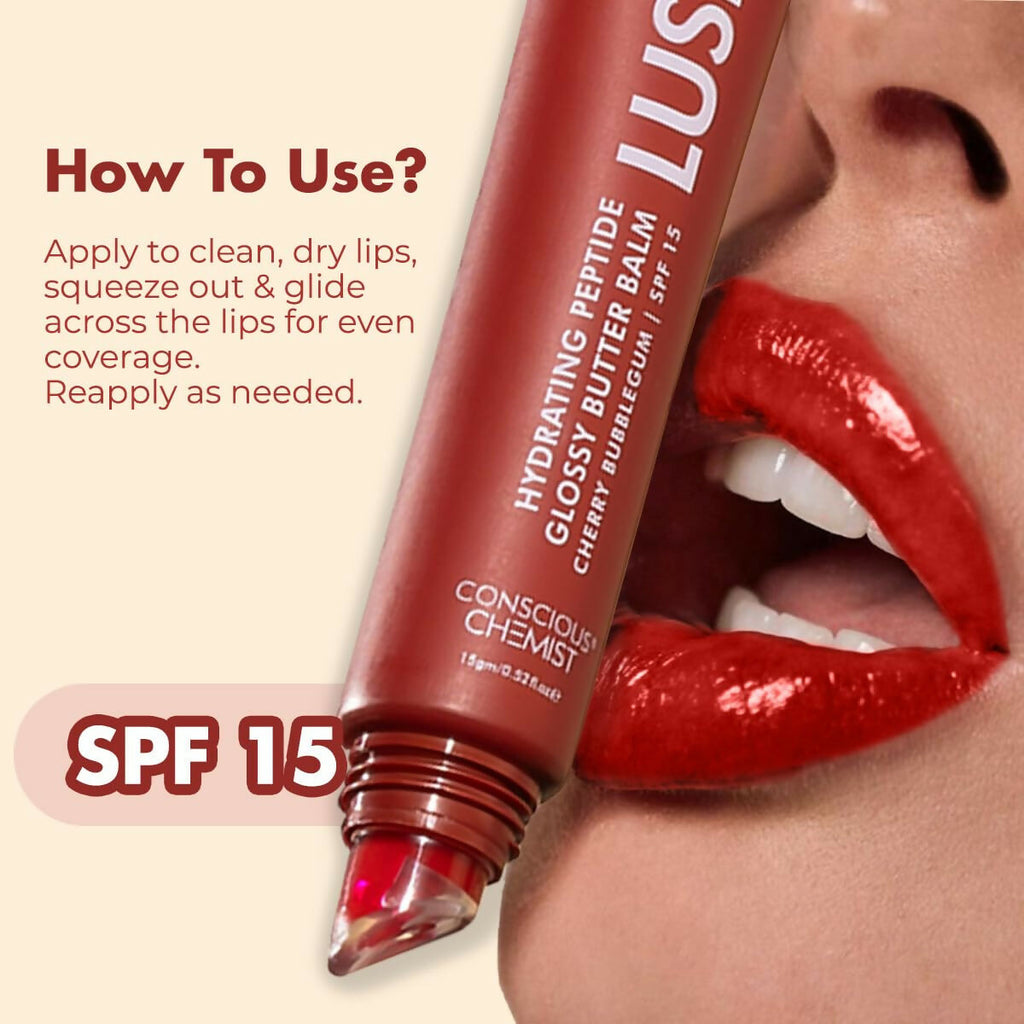 Conscious Chemist Peptide Lip Balm, Lush Lips with SPF15 - Cherry Bubblegum | Grocsy