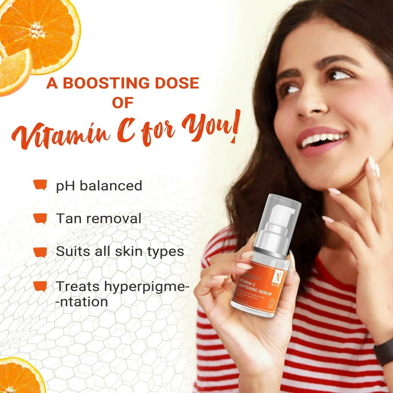 NutriGlow Advanced Organics Vitamin C Serum with Hyaluronic Acid | Grocsy