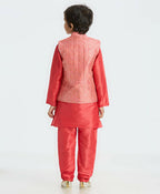 Joban Fashion Kids Island Sequence work Nehru Jacket Full Sleeves Kurta, Pajama Set - Tomato Red | Grocsy