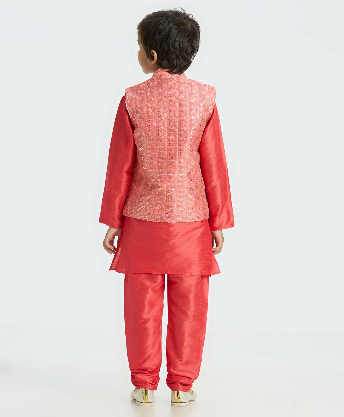Joban Fashion Kids Island Sequence work Nehru Jacket Full Sleeves Kurta, Pajama Set - Tomato Red | Grocsy