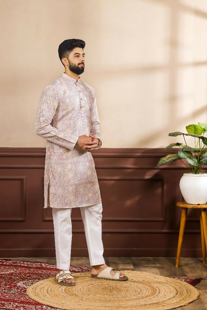 Lavender Art Silk Digital Printed, Embroidery Work Kurta Set - Mahotsav | Grocsy