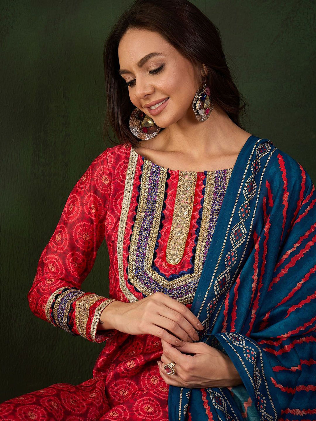 Sangria Embroidered Kurta & Palazzo With Dupatta | Grocsy
