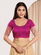 Joban Fashion Purple Taffeta Silk Padded Blouse With Round Neck Elbow Sleeves | Grocsy
