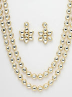 NVR Women's Gold-Polished Kundan 2 Layered Handcrafted Jewellery Sets With Drop Earrings | Grocsy