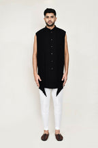 Joban Fashion Black Colored Velvet Based With Full Embroidered Fabric Open Jacket, Indo Western With Pant | Grocsy