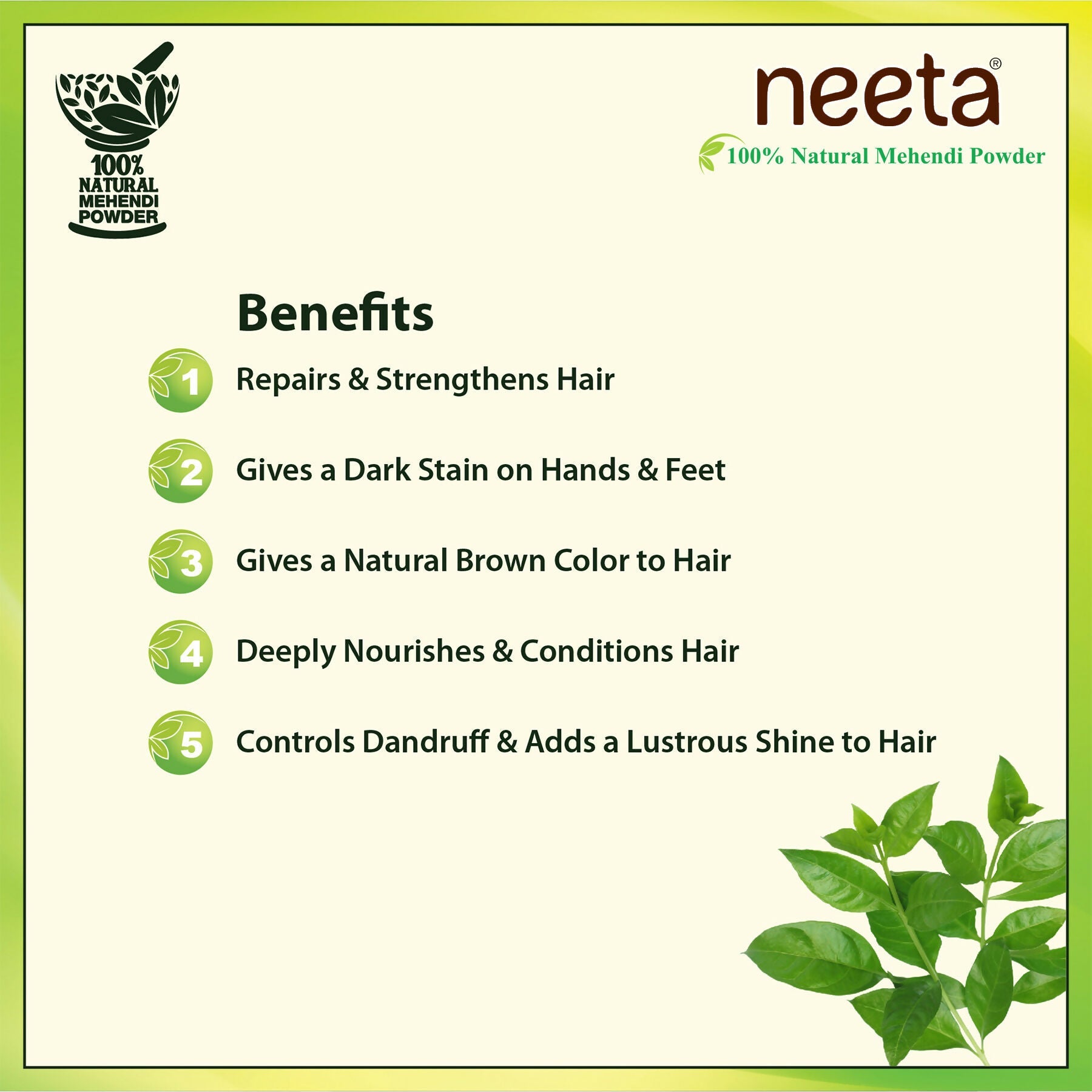 Neeta 100% Natural Henna Powder For Hair Colour And Growth|Rich Brown Shades | Grocsy
