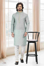 Raivat Ethnic Cotton Thread Work Kurta Pajama In Light Green Colour | Grocsy